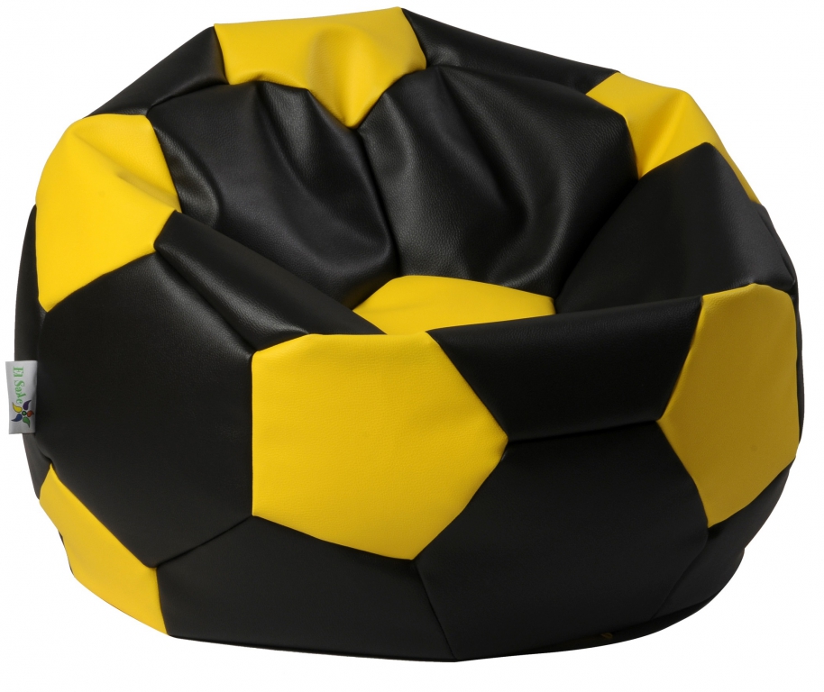 Sedací pytel - Euroball 90x90x55cm - Koženka černá/žlutá