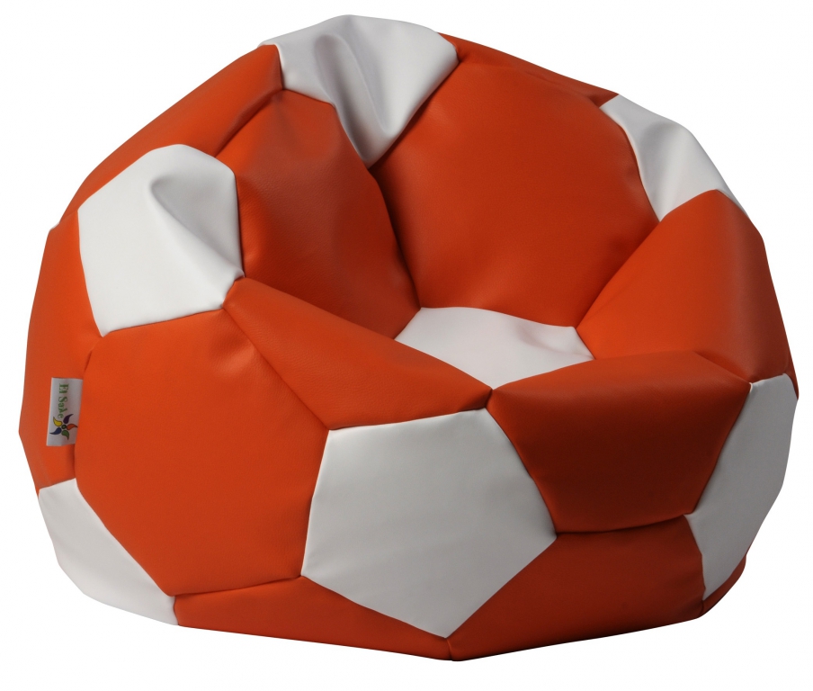 Sedací pytel - Euroball 90x90x55cm - koženka oranžová/bílá