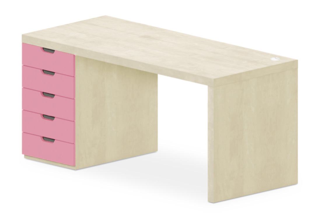 Stůl se zásuvkovým kontejnerem 160x70cm - Rose Pink